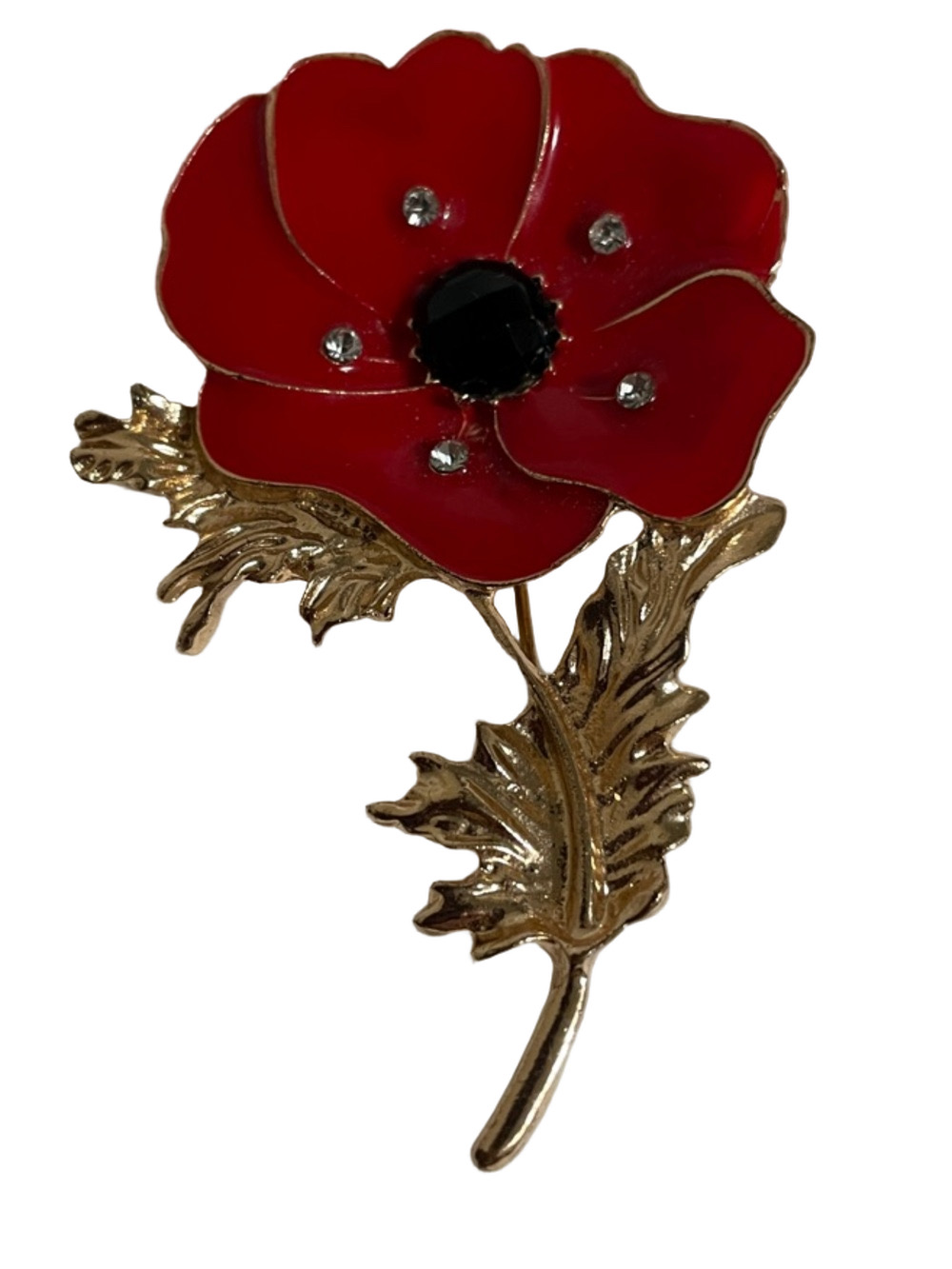 Poppy Enamel Gold Tone Brooch